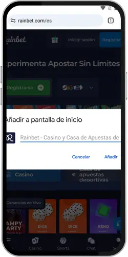 Confirmar acceso directo de Rainbet App