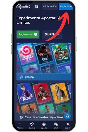 Botón registrarse en Rainbet